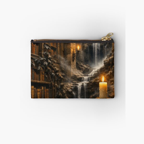 Item preview, Ancient Gothic Library with Waterfall – Dark Academia Fantasy Book Art Print designed and sold by Kaleidoscope Print.