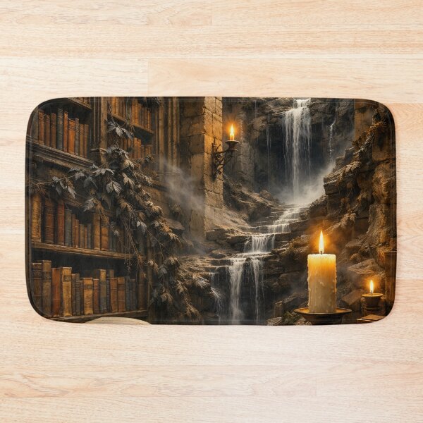 Item preview, Ancient Gothic Library with Waterfall – Dark Academia Fantasy Book Art Print designed and sold by Kaleidoscope Print.