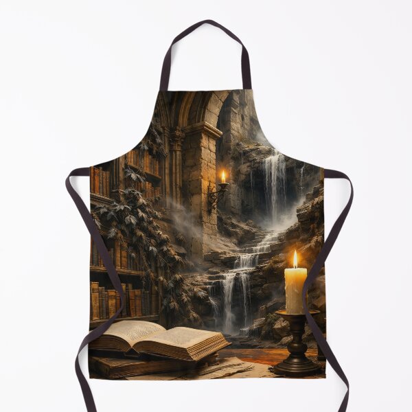 Item preview, Ancient Gothic Library with Waterfall – Dark Academia Fantasy Book Art Print designed and sold by Kaleidoscope Print.