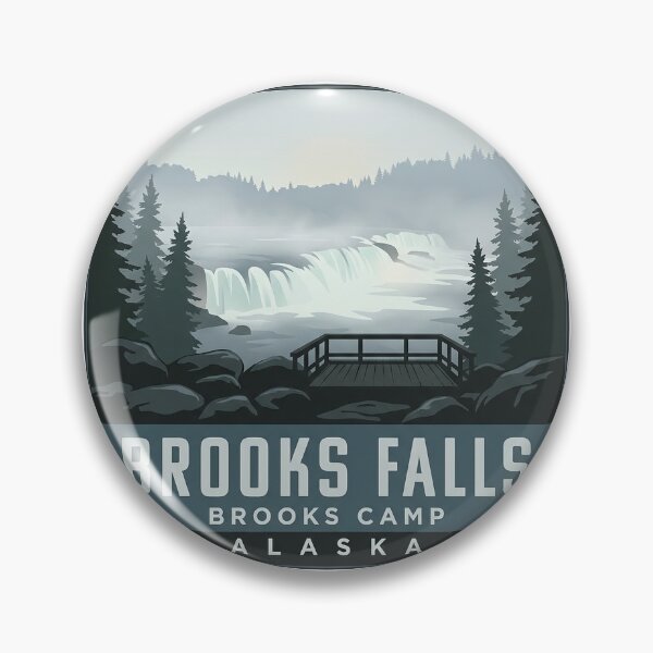 Item preview, Brooks Falls Misty Morning Alaska Badge Sticker designed and sold by DetourDgn.