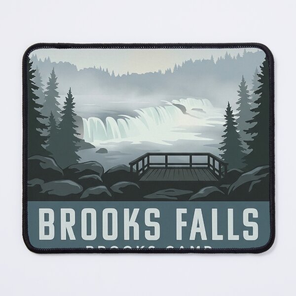 Item preview, Brooks Falls Misty Morning Alaska Badge Sticker designed and sold by DetourDgn.