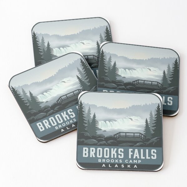 Item preview, Brooks Falls Misty Morning Alaska Badge Sticker designed and sold by DetourDgn.
