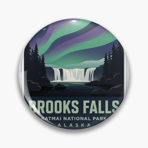 Item preview, Brooks Falls Northern Lights Alaska Crest Sticker designed and sold by DetourDgn.