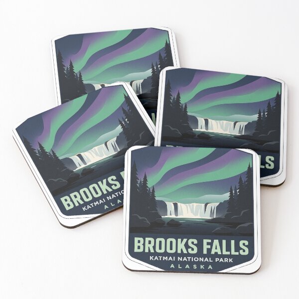 Item preview, Brooks Falls Northern Lights Alaska Crest Sticker designed and sold by DetourDgn.