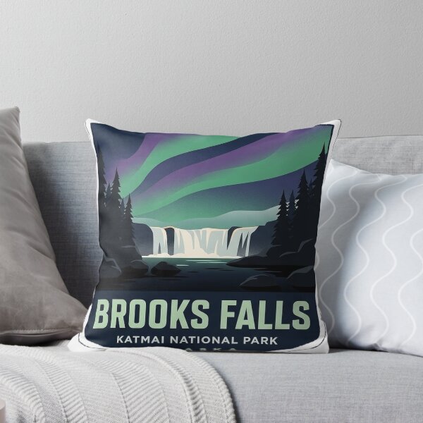 Item preview, Brooks Falls Northern Lights Alaska Crest Sticker designed and sold by DetourDgn.