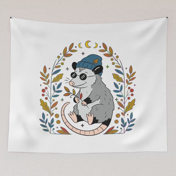 Item preview, Cool Opossum in Beanie & Sunglasses — Autumn Botanical Art designed and sold by Ink & Kind Studio.