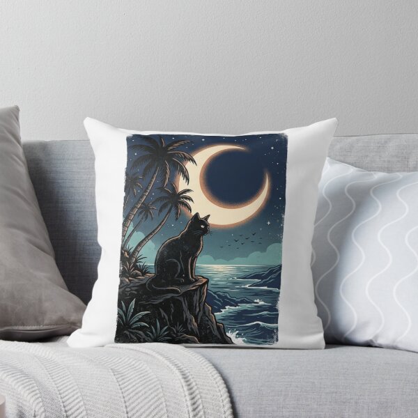 Item preview, Moonlit Palm Cat – Retro Tropical Night designed and sold by meghnad.