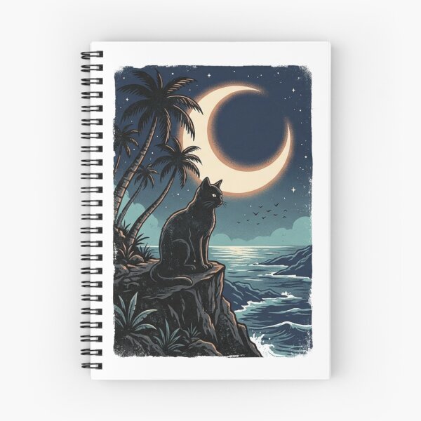 Item preview, Moonlit Palm Cat – Retro Tropical Night designed and sold by meghnad.
