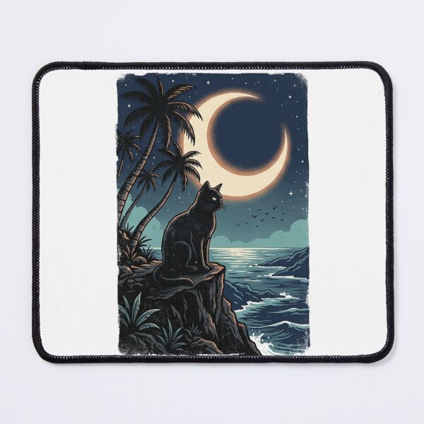 Item preview, Moonlit Palm Cat – Retro Tropical Night designed and sold by meghnad.