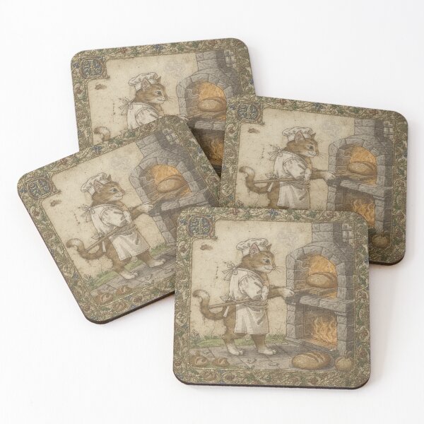 Item preview, Medieval Cat Baker Pulling Bread From the Oven designed and sold by PictorialWhimsy.