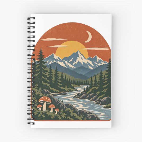 Item preview, Retro Mountain River and Mushrooms designed and sold by WaynesCave.