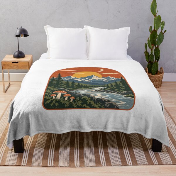 Item preview, Retro Mountain River and Mushrooms designed and sold by WaynesCave.