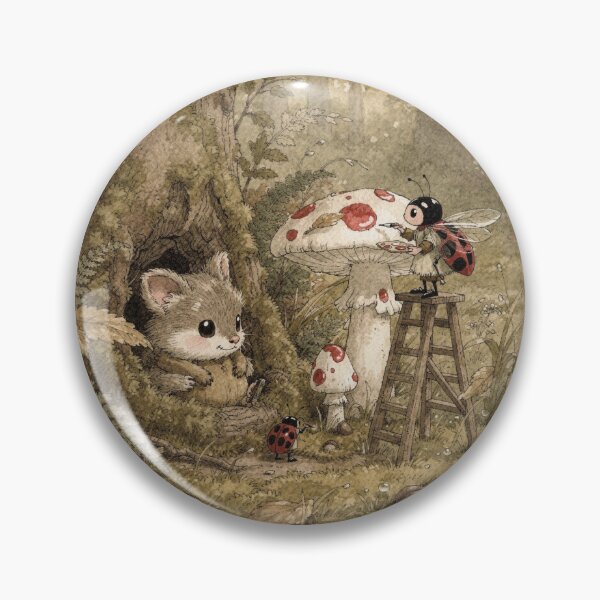Item preview, Ladybug Folk Painting Spots on Toadstools designed and sold by PictorialWhimsy.