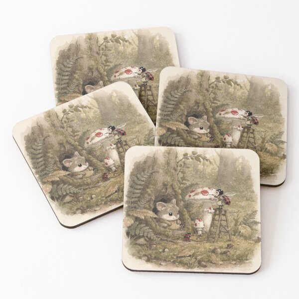 Item preview, Ladybug Folk Painting Spots on Toadstools designed and sold by PictorialWhimsy.
