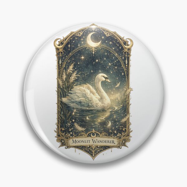 Item preview, Moonlit Wanderer Swan Crescent Moon Celestial Gothic Cottagecore Art designed and sold by inkoutninja.
