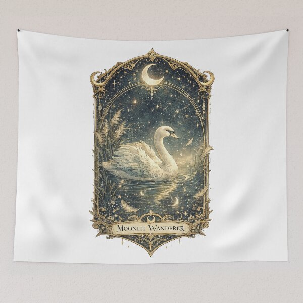 Item preview, Moonlit Wanderer Swan Crescent Moon Celestial Gothic Cottagecore Art designed and sold by inkoutninja.