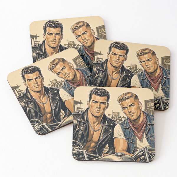 Item preview, Motociclistas retro de los años 40, The Pack, arte gay de cuero, diseño designed and sold by ItsAKinkThing.