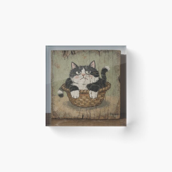 Item preview, Cow Cat Wedged Into a Too-Small Basket designed and sold by PictorialWhimsy.