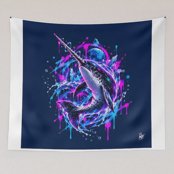Item preview, Cosmic Narwhal Leaping Through Neon Waters designed and sold by srangiem-cc.