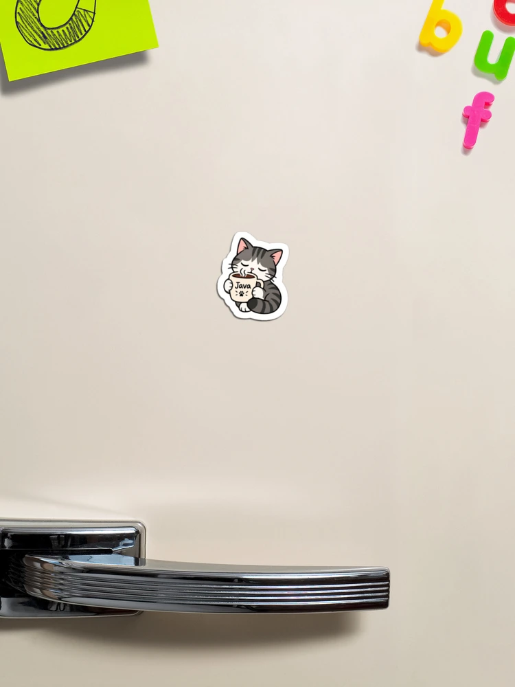 Thumbnail 1 of 3, Magnet, Cute Java Coding Cat Vinyl Sticker designed and sold by StickerSprouttt.