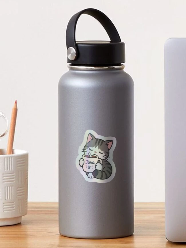Thumbnail 1 of 4, Sticker, Cute Java Coding Cat Vinyl Sticker designed and sold by StickerSprouttt.