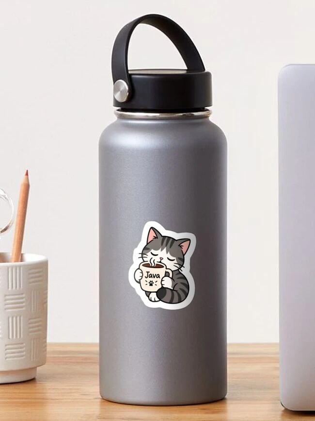 Thumbnail 1 of 3, Sticker, Cute Java Coding Cat Vinyl Sticker designed and sold by StickerSprouttt.