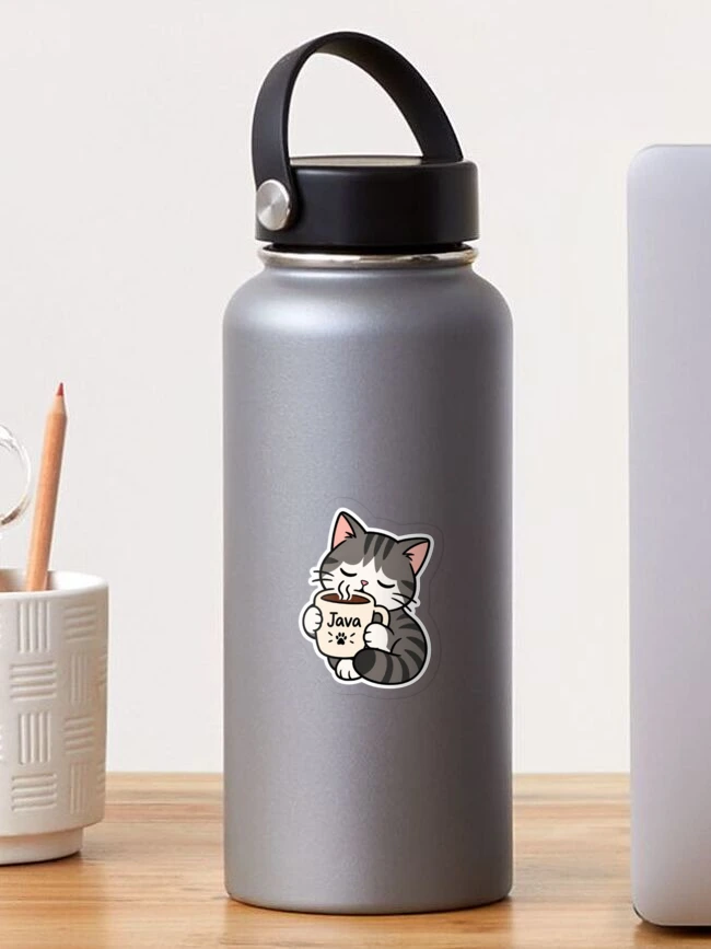 Thumbnail 1 of 3, Sticker, Cute Java Coding Cat Vinyl Sticker designed and sold by StickerSprouttt.