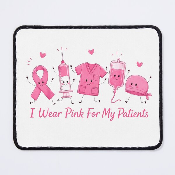 Item preview, Breast Cancer Awareness Nurse Shirt, Pink Ribbon Medical Doodle Tee, I Wear Pink For My Patients designed and sold by flory-baff-mint.