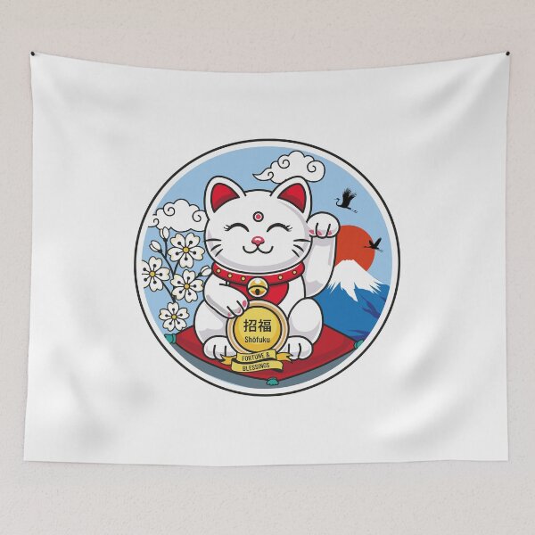 Item preview, White Maneki Neko with Closed Eyes – Fortune designed and sold by Vector Woofs.