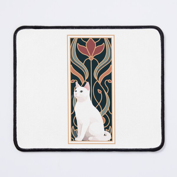 Item preview, white cat art nouveau designed and sold by Strangestory.