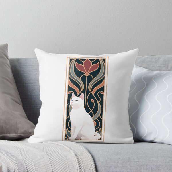 Item preview, white cat art nouveau designed and sold by Strangestory.