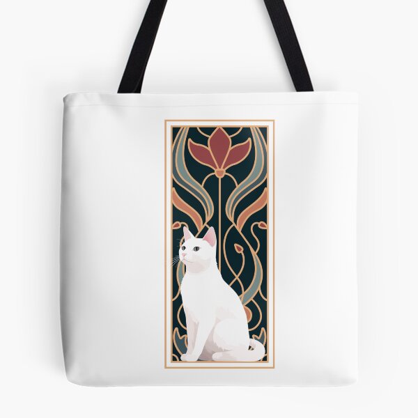 Item preview, white cat art nouveau designed and sold by Strangestory.