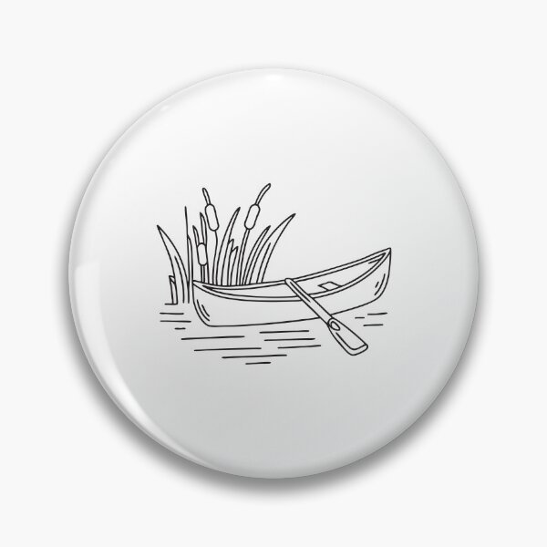 Item preview, doodle illustration of a canoe drifting beside tall river reeds designed and sold by rasagamastore.
