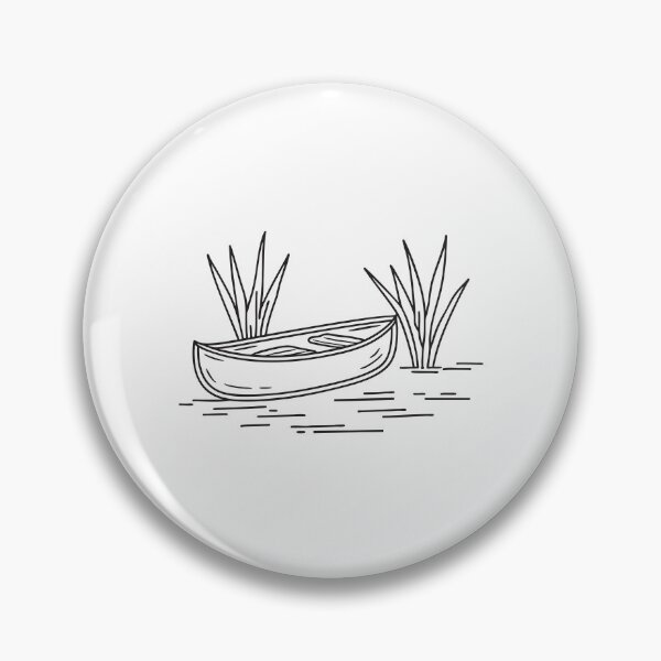 Item preview, doodle illustration of a narrow canoe floating close to riverbank grasses designed and sold by rasagamastore.