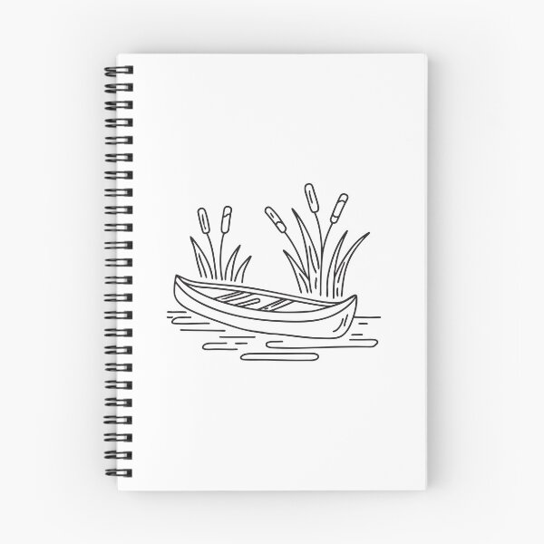 Item preview, doodle illustration of a small canoe resting near riverside reeds designed and sold by rasagamastore.