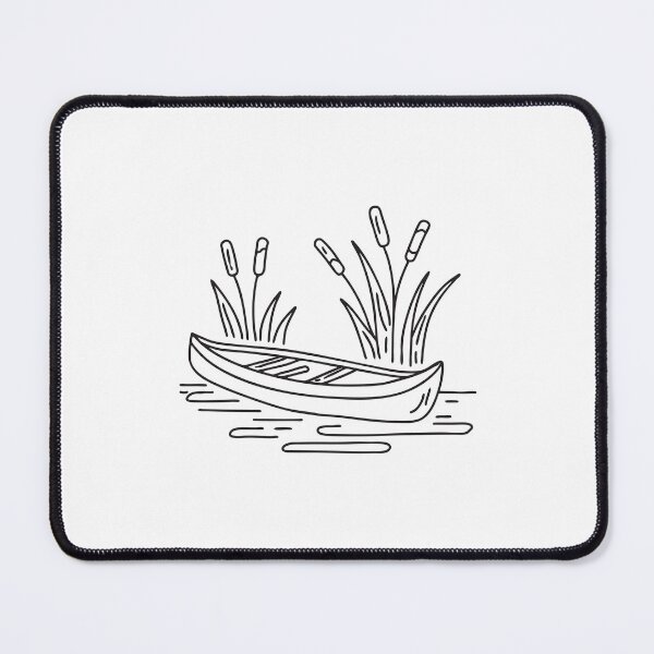 Item preview, doodle illustration of a small canoe resting near riverside reeds designed and sold by rasagamastore.