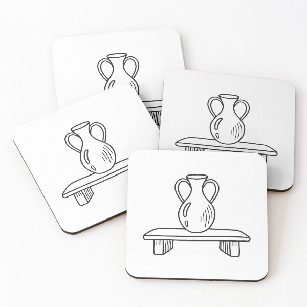 Item preview, doodle illustration of a ceramic jar sitting on doodle illustration of a lower shelf designed and sold by rasagamastore.