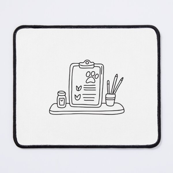 Item preview, doodle illustration of a pet medical record board placed on doodle illustration of a work desk designed and sold by rasagamastore.