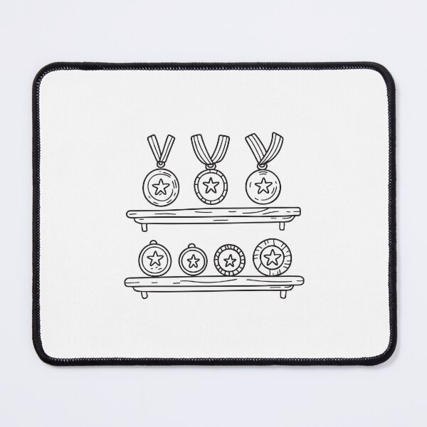 Item preview, doodle illustration of a row of honor medals on doodle illustration of a timber shelf designed and sold by rasagamastore.