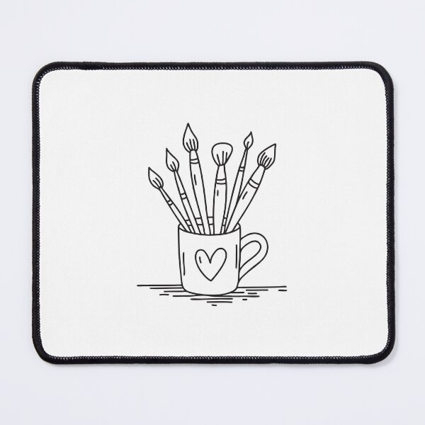Item preview, doodle illustration of a mug full of paintbrushes on doodle illustration of a table designed and sold by rasagamastore.