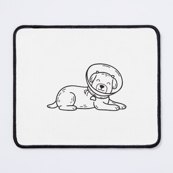 Item preview, doodle illustration of a dog lying down with doodle illustration of a recovery cone on designed and sold by rasagamastore.