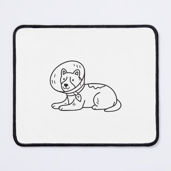 Item preview, doodle illustration of a canine wearing doodle illustration of a protective collar on the floor designed and sold by rasagamastore.