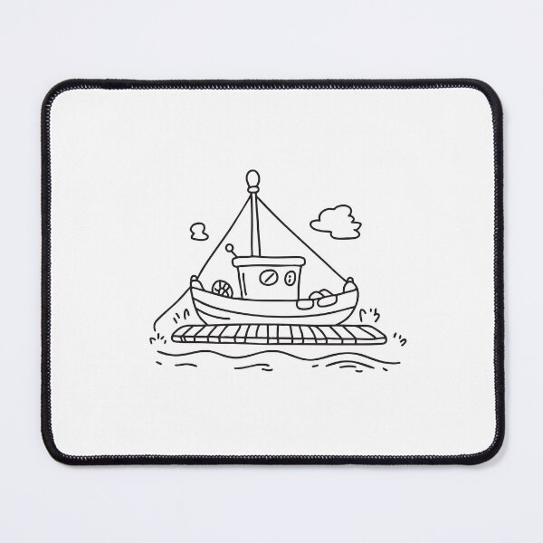 Item preview, doodle illustration of a fishing boat tied alongside doodle illustration of a dock designed and sold by rasagamastore.