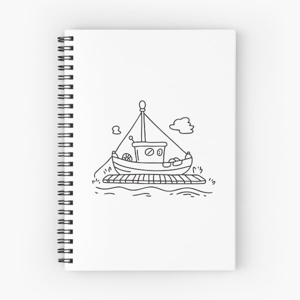 Item preview, doodle illustration of a fishing boat tied alongside doodle illustration of a dock designed and sold by rasagamastore.