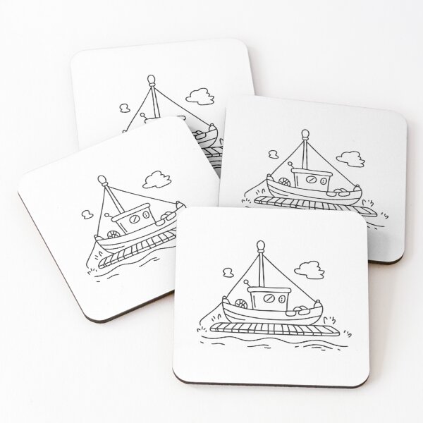 Item preview, doodle illustration of a fishing boat tied alongside doodle illustration of a dock designed and sold by rasagamastore.