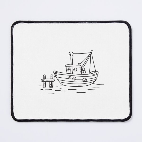 Item preview, doodle illustration of a fish boat secured near doodle illustration of a wooden pier designed and sold by rasagamastore.