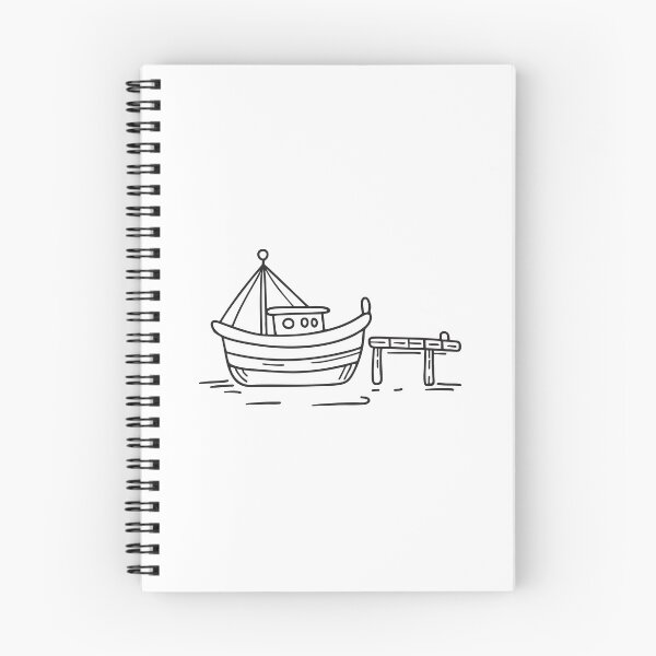 Item preview, doodle illustration of a fishing craft fastened to the harbor pier designed and sold by rasagamastore.