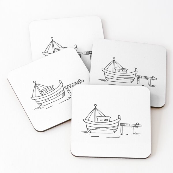 Item preview, doodle illustration of a fishing craft fastened to the harbor pier designed and sold by rasagamastore.