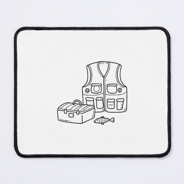Item preview, doodle illustration of a fishing vest resting next to doodle illustration of a tackle box designed and sold by rasagamastore.