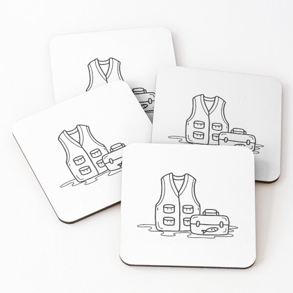 Item preview, doodle illustration of a tackle box placed beside doodle illustration of a fishing vest designed and sold by rasagamastore.